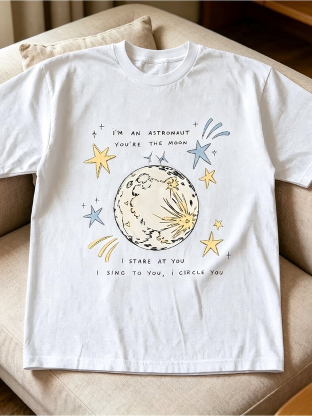 White Graphic Tee - I'm an Astronaut Moon Design
